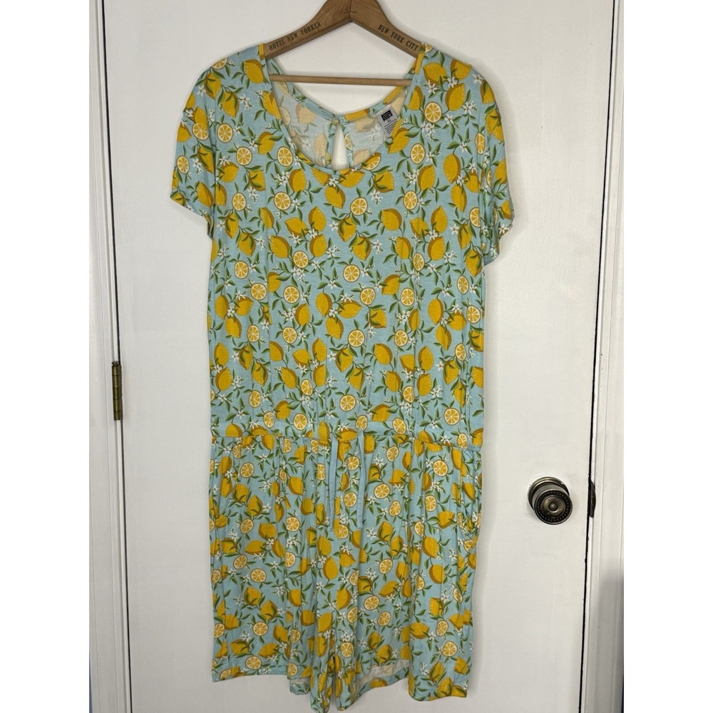 ALEX'S LEMONADE STAND WOMENS SHORT SLEEVE ROMPER XL Lemon Fruit Floral Print